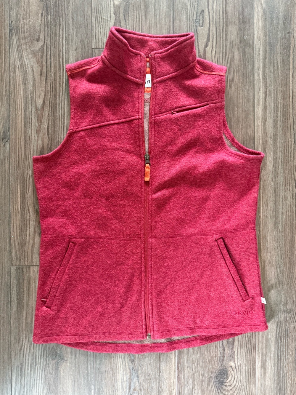 Orvis Red/Orange Wool Blend Fleece Vest - Men's Sleeveless Zip
